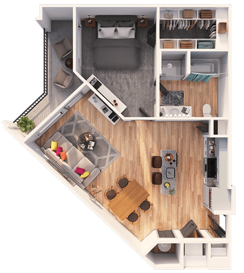 Floor plan for 1 bed, 1 bath, 819 sqft